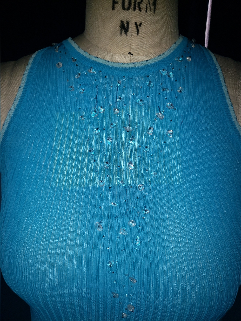 Turquoise Blue Made In Italy Vintage With Hand Stitched Embellishment.